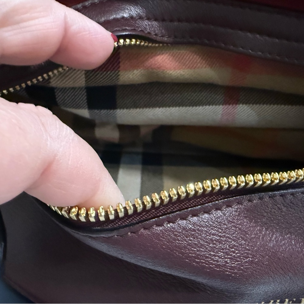 Burberry Red Leather Shoulder Bag with Signature Check Sides - Picture 6 of 9